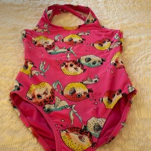 Gap girls swimsuit size 8 hot pink with fishy print